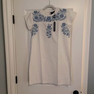 NWT Madison-Mathews Catherine mini dress, white and sky blue